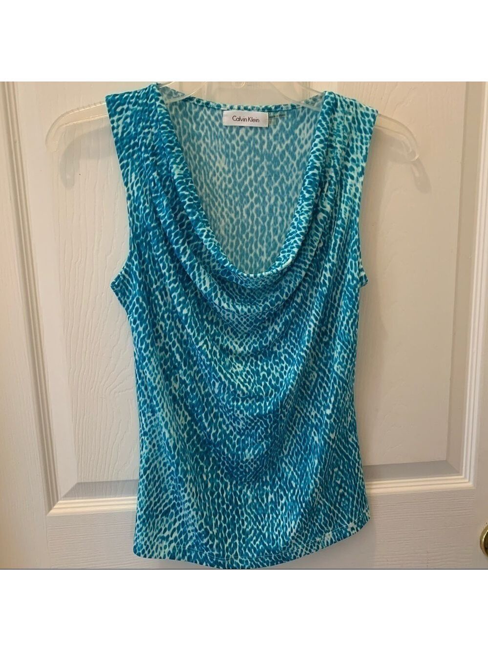 CALVIN KLEIN drape neck abstract print sleeveless top